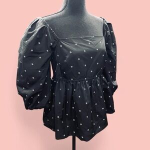 Puffy Sleeve Off-Shoulder Babydoll Blouse Medium